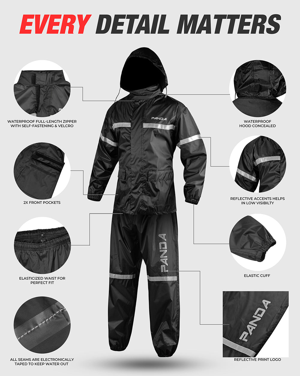 Motorcycle Rain Suit for Men & Women Waterproof Outdoor 2Piece Lightweight Breathable All Weather Reflective Rain Wear Jacket