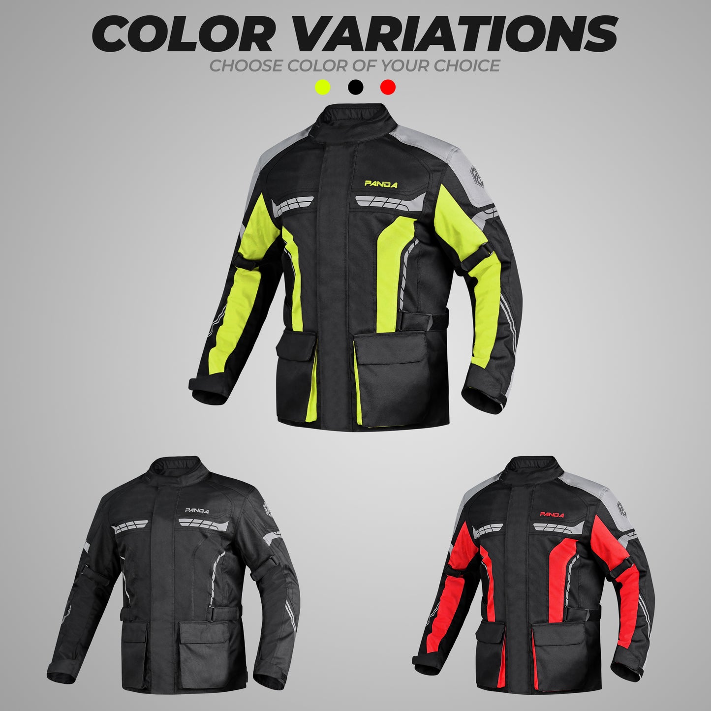 Panda Cycle Gear Motorcycle Jacket for Men Enduro Dual Sport High Visibility Waterproof CE Armor All Season Biker Jackets