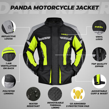 Panda Cycle Gear Motorcycle Jacket for Men Enduro Dual Sport High Visibility Waterproof CE Armor All Season Biker Jackets