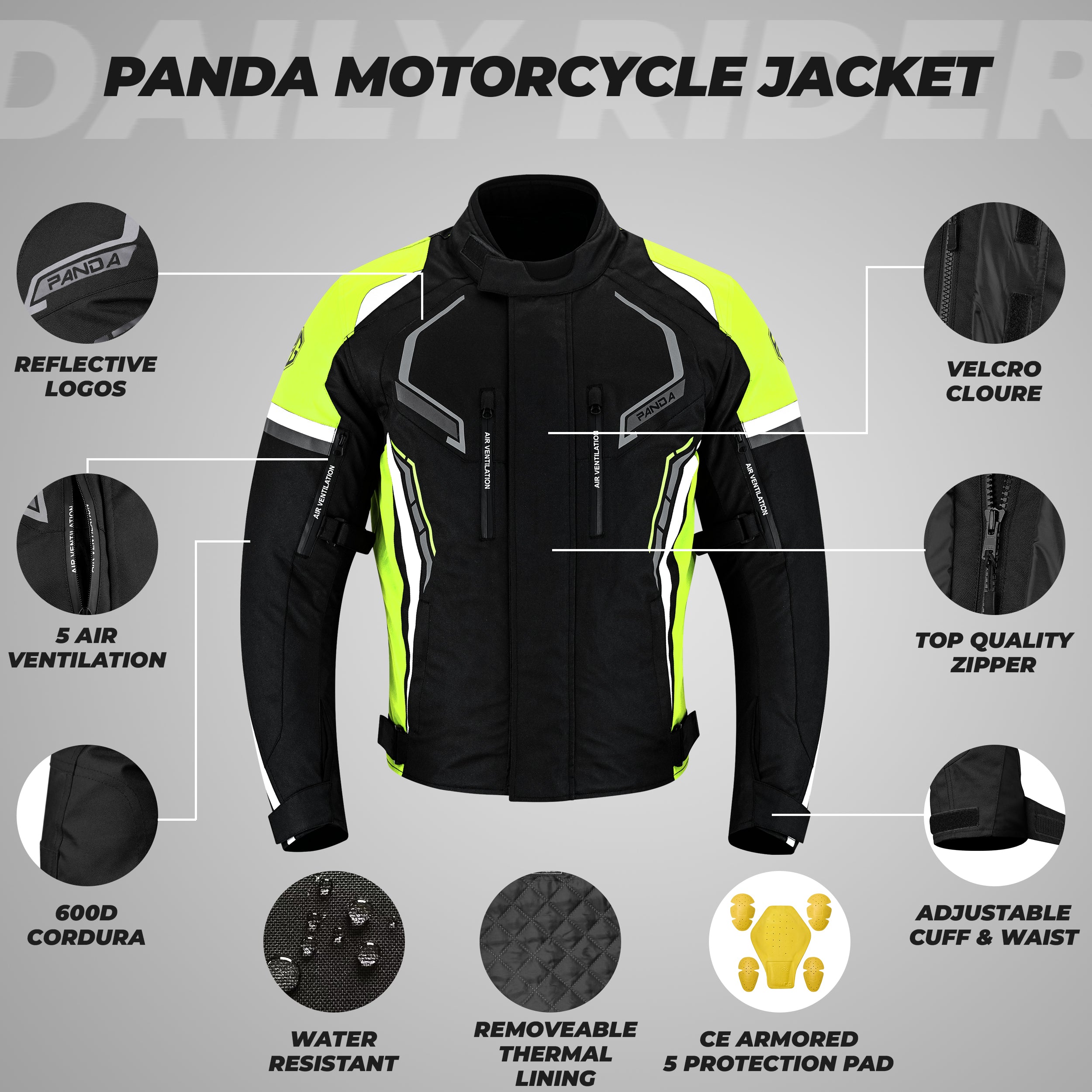 即完売品‼️EXAMPLE MOUNTAIN JAKET XLサイズ Mens Motorcycle Jacket Hi-Vis Waterproof CE Armored All