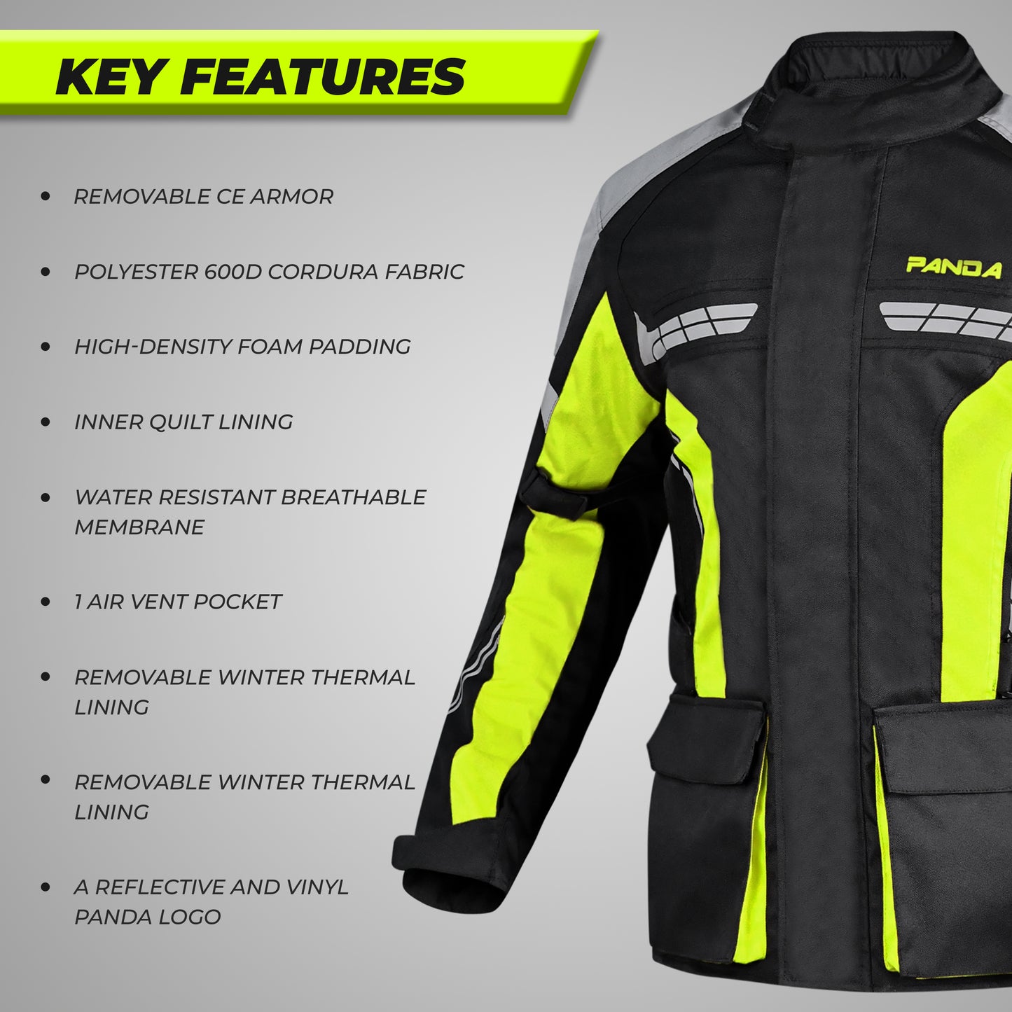 Panda Cycle Gear Motorcycle Jacket for Men Enduro Dual Sport High Visibility Waterproof CE Armor All Season Biker Jackets