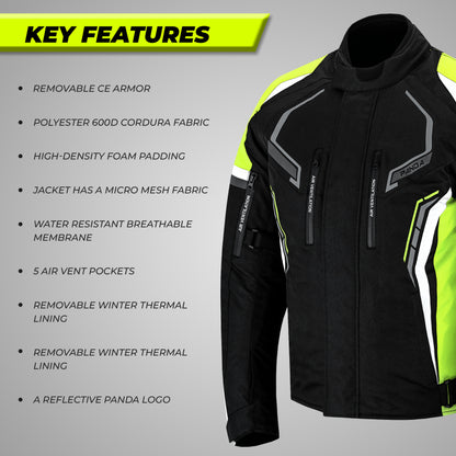 Mens Motorcycle Jacket Hi-Vis Waterproof CE Armored All Season Riding Enduro Dual Sport Cordura Biker Jacket